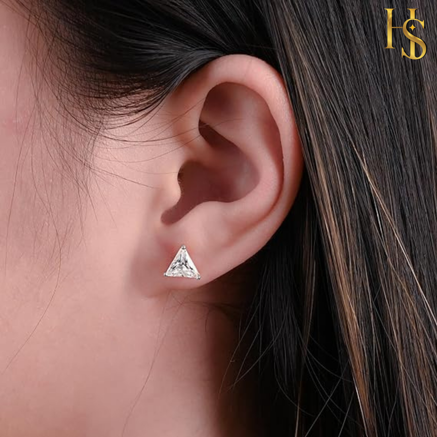 Trillion Cut Solitaire Stud Earrings in 925 Sterling Silver with Diamond like Brilliance Zirconia