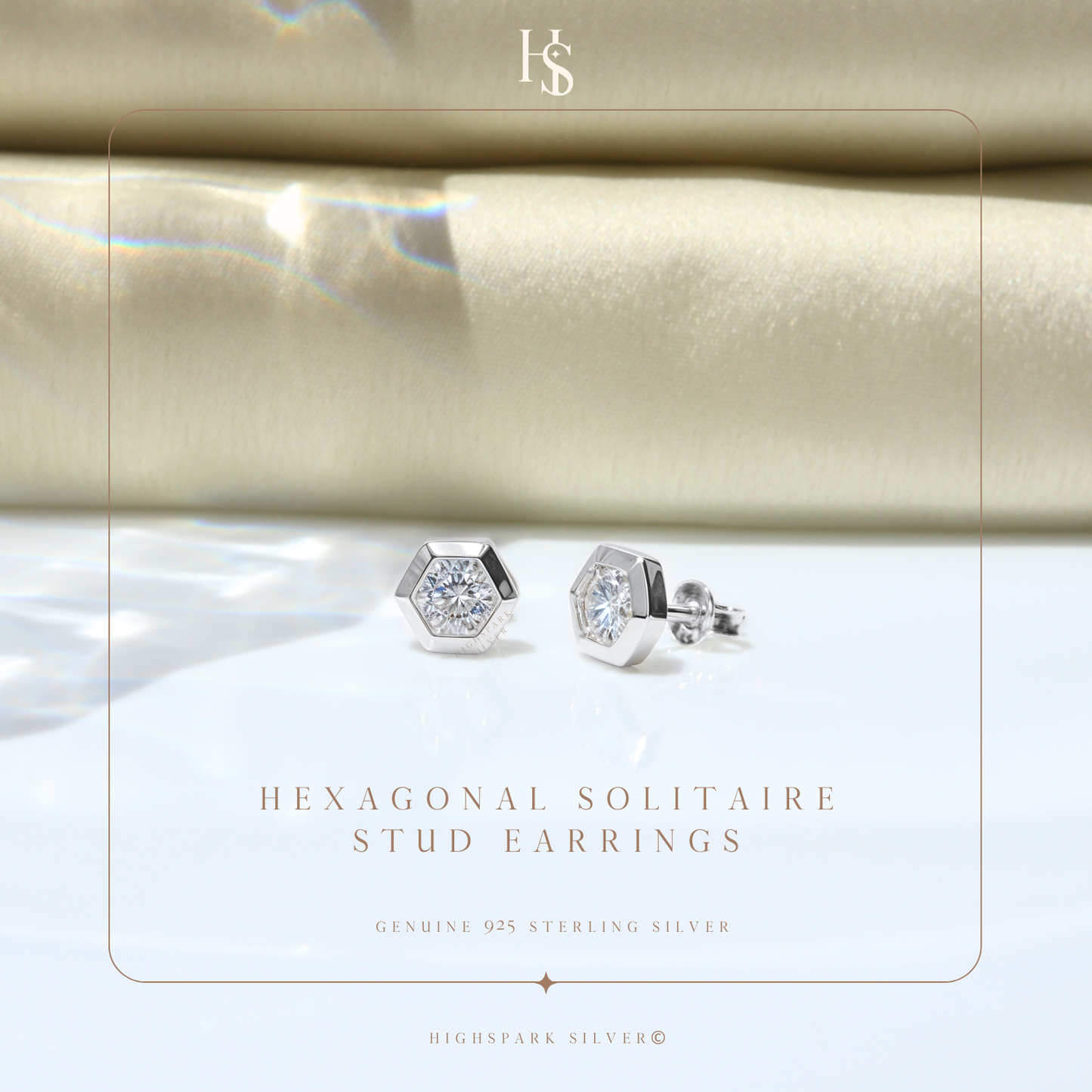 Hexagonal Solitaire Stud Earrings in 925 Sterling Silver with Diamond like Brilliance Zirconia