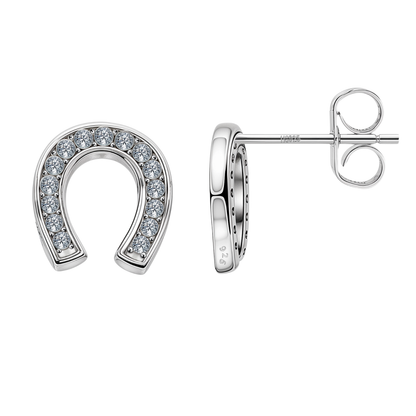 Horseshoe Stud Earrings in 92.5 Sterling Silver with Diamond like Brilliance Zirconia