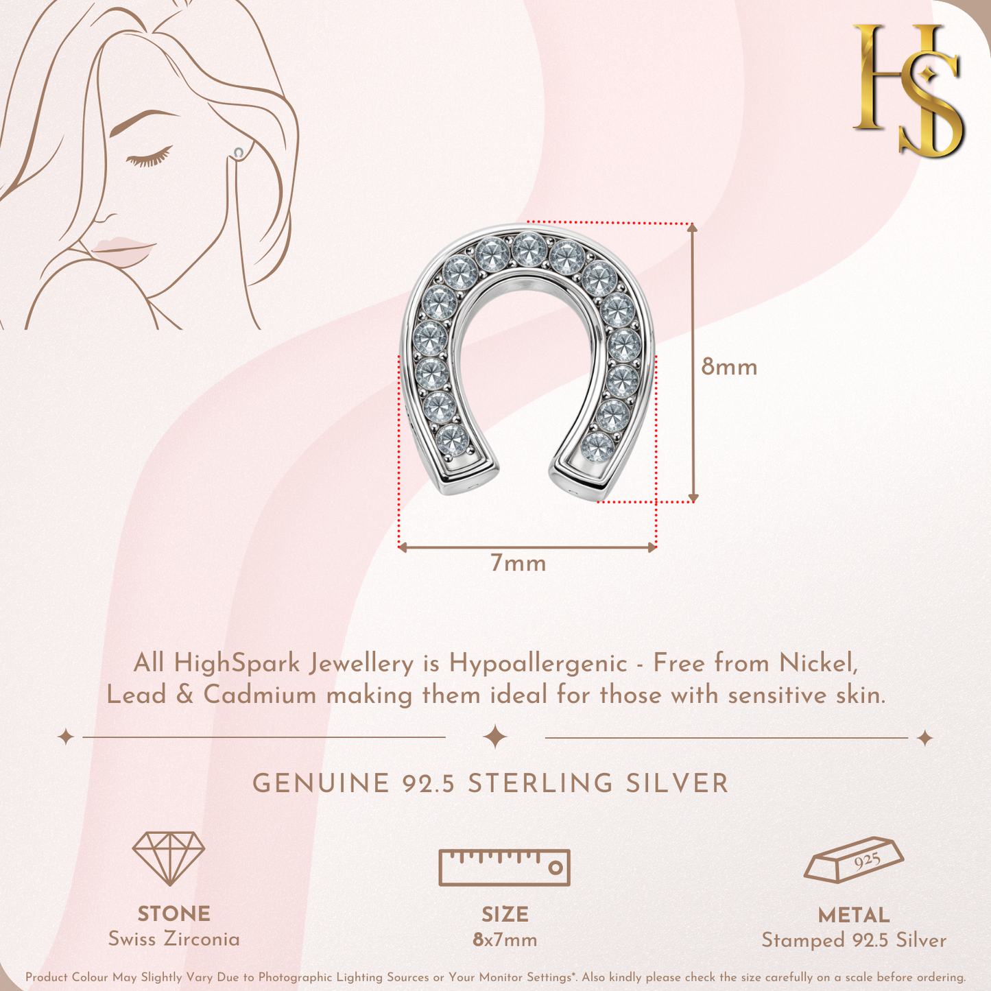 Horseshoe Stud Earrings in 92.5 Sterling Silver with Diamond like Brilliance Zirconia