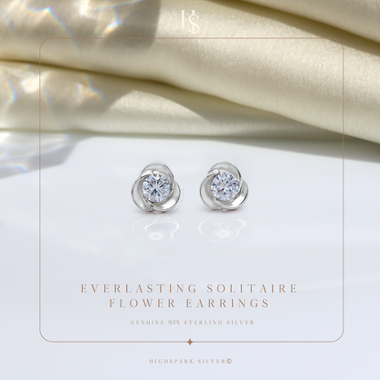 Everlasting Solitaire Flower Earrings in 92.5 Sterling Silver With Diamond like Brilliance Sparkling Zirconia