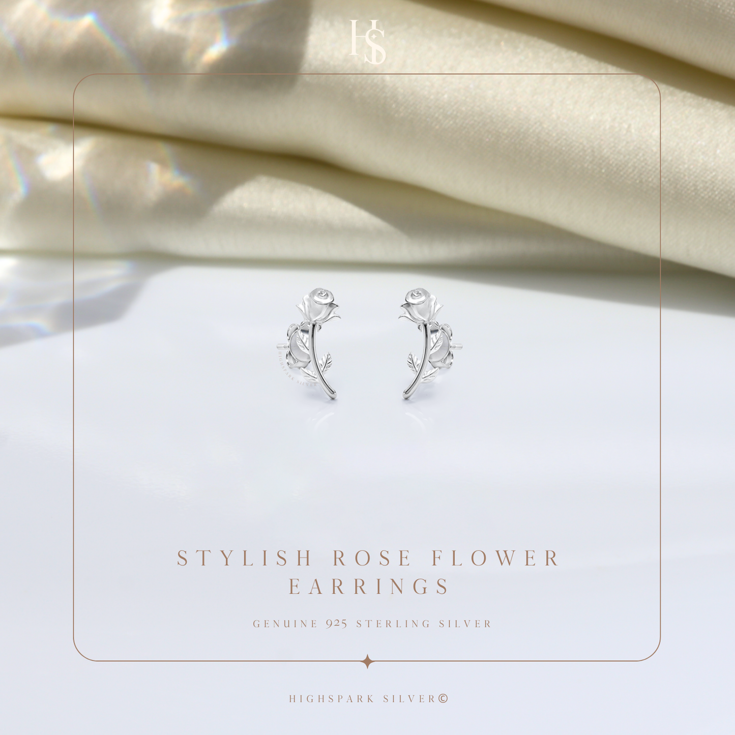 Rose Flower Earrings in 92.5 Sterling Silver for Women