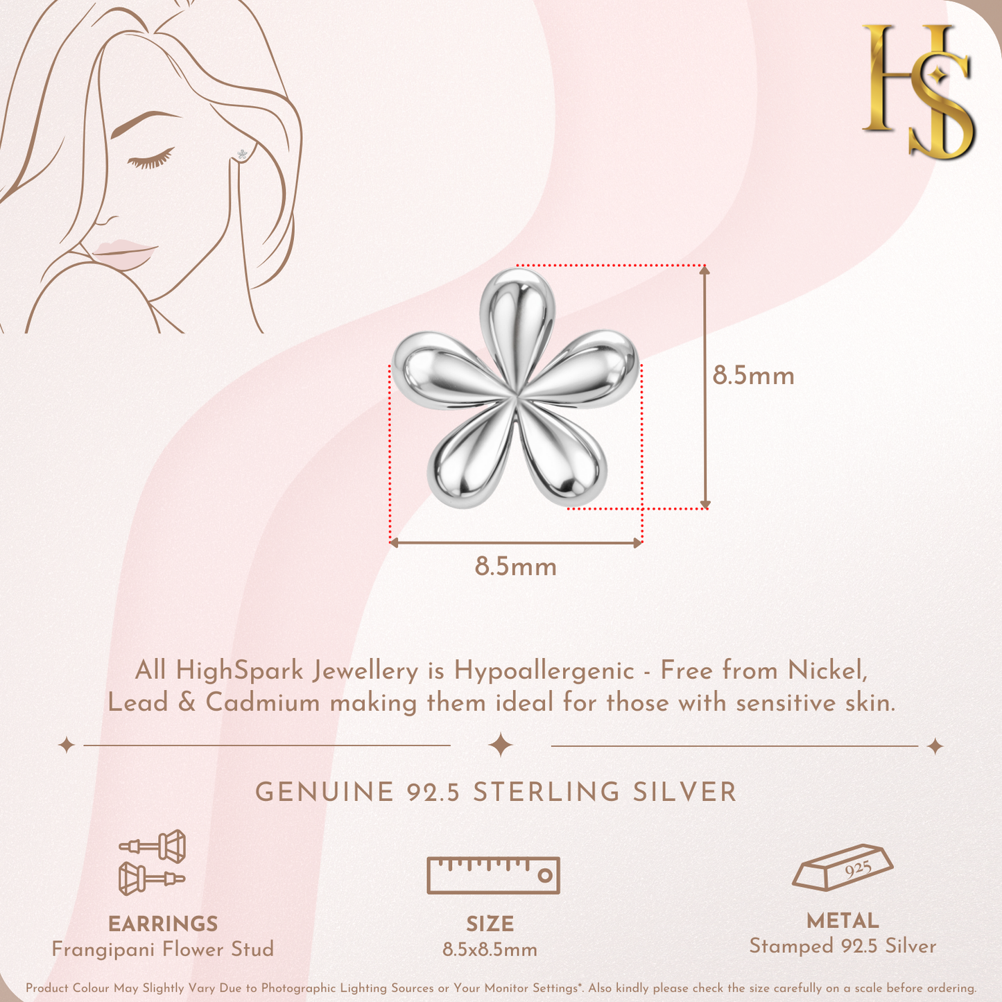 Frangipani Flower Earrings in 92.5 Sterling Silver for Women