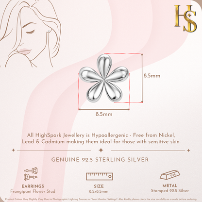 Frangipani Flower Earrings in 92.5 Sterling Silver for Women