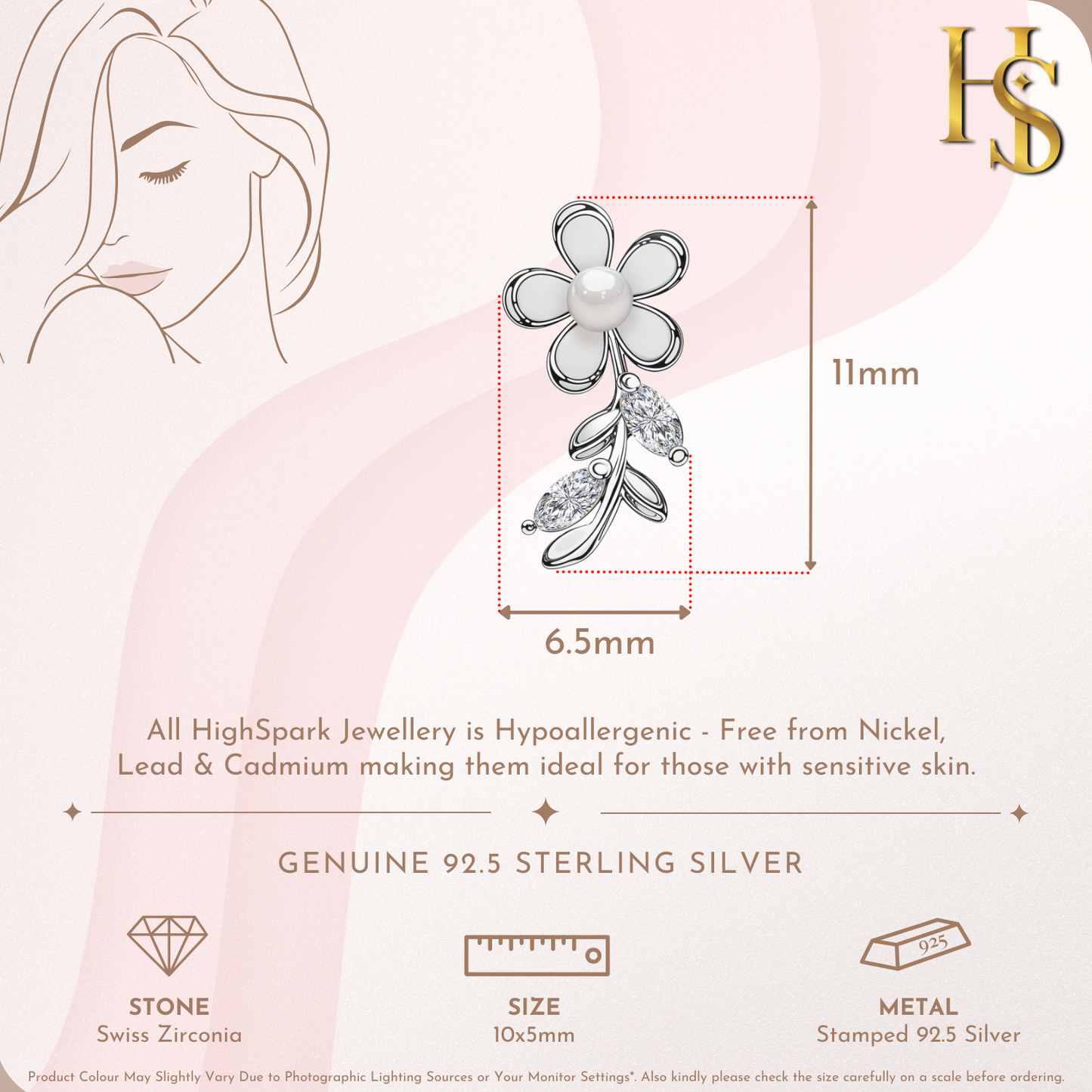 White Pearl Flower Solitaire Earrings in 92.5 Sterling Silver With Diamond like Brilliance Sparkling Zirconia