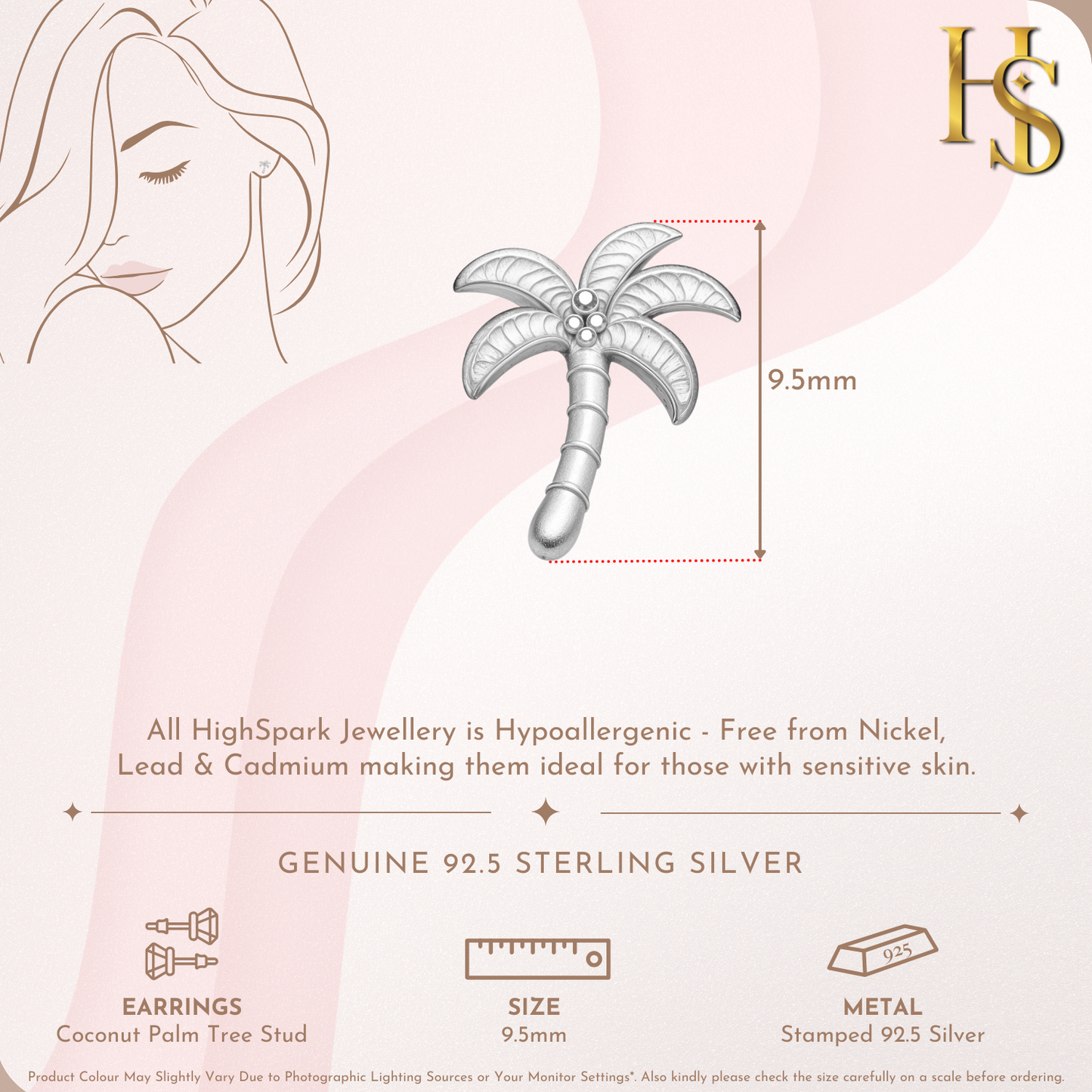 Coconut Palm Tree Earrings in 92.5 Sterling Silver for Women