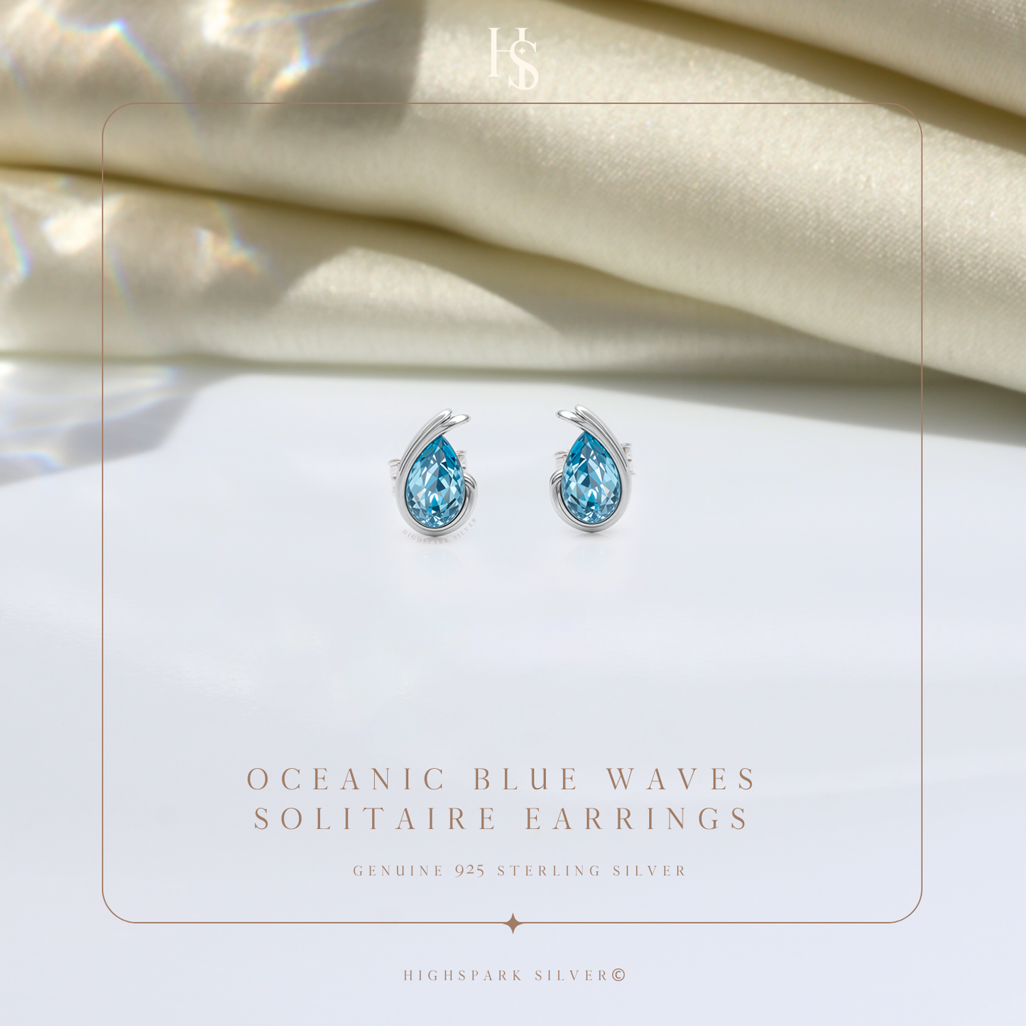 Oceanic Blue Waves Solitaire Earrings in 92.5 Sterling Silver With Diamond like Brilliance Sparkling Zirconia