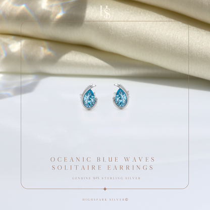 Oceanic Blue Waves Solitaire Earrings in 92.5 Sterling Silver With Diamond like Brilliance Sparkling Zirconia