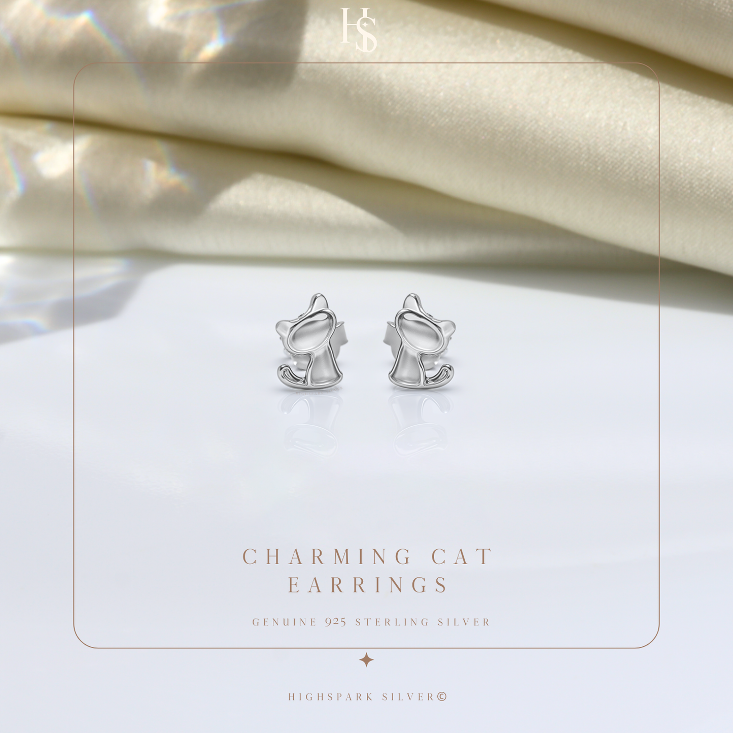 Charming Cat Earrings in 92.5 Sterling Silver for Women