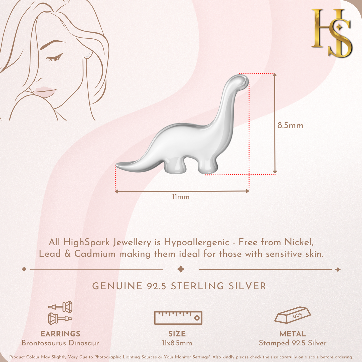 Little Brontosaurus Dinosaur Earrings in 92.5 Sterling Silver for Women