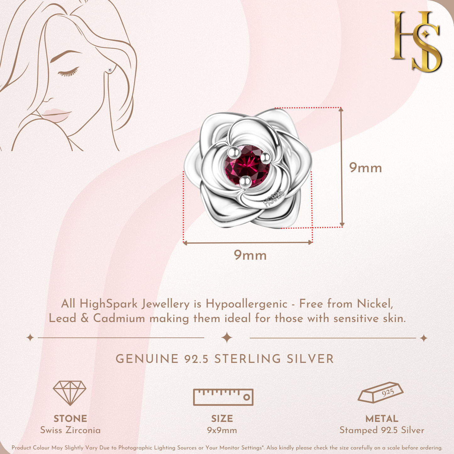 Passionate Red Solitaire Rose Earrings in 925 Sterling Silver for Women