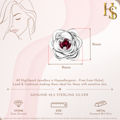 Passionate Red Solitaire Rose Earrings in 925 Sterling Silver for Women
