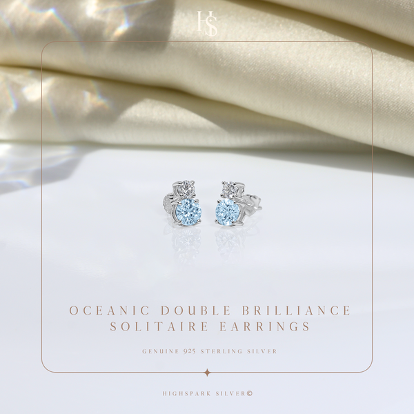 Oceanic Double Brilliance Solitaire Earrings in 925 Sterling Silver For Women