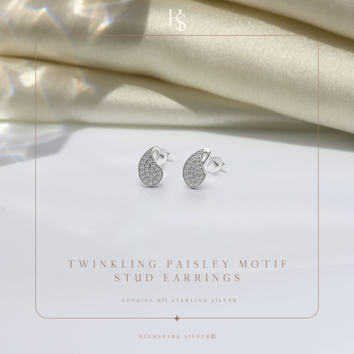 Twinkling Paisley Motif Stud Earrings in 925 Sterling Silver for Women