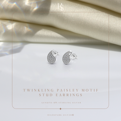 Twinkling Paisley Motif Stud Earrings in 925 Sterling Silver for Women