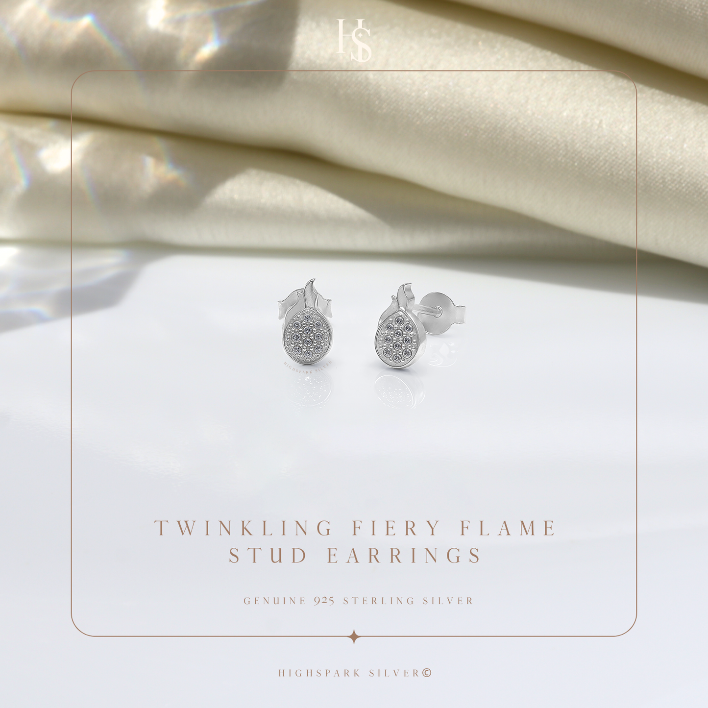 Twinkling Fiery Flame Stud Earrings in 925 Sterling Silver for Women