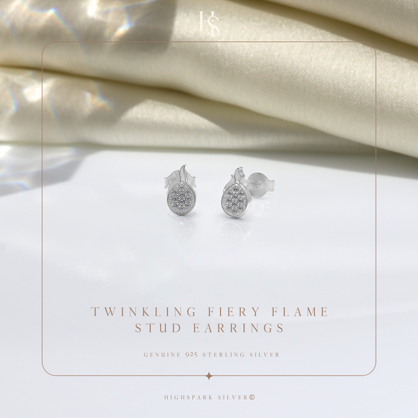 Twinkling Fiery Flame Stud Earrings in 925 Sterling Silver for Women