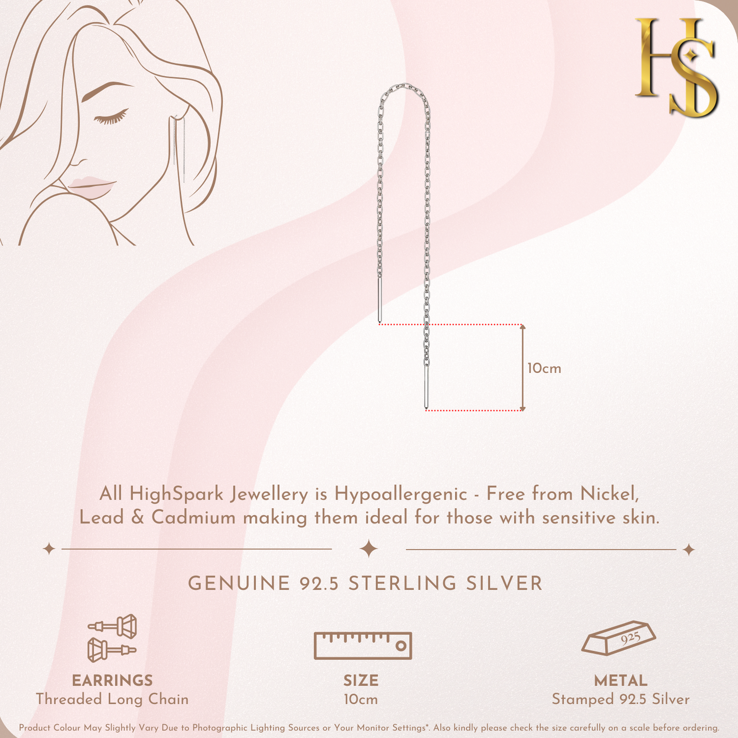 Threaded Long Chain Earrings in 92.5 Sterling Silver for Women