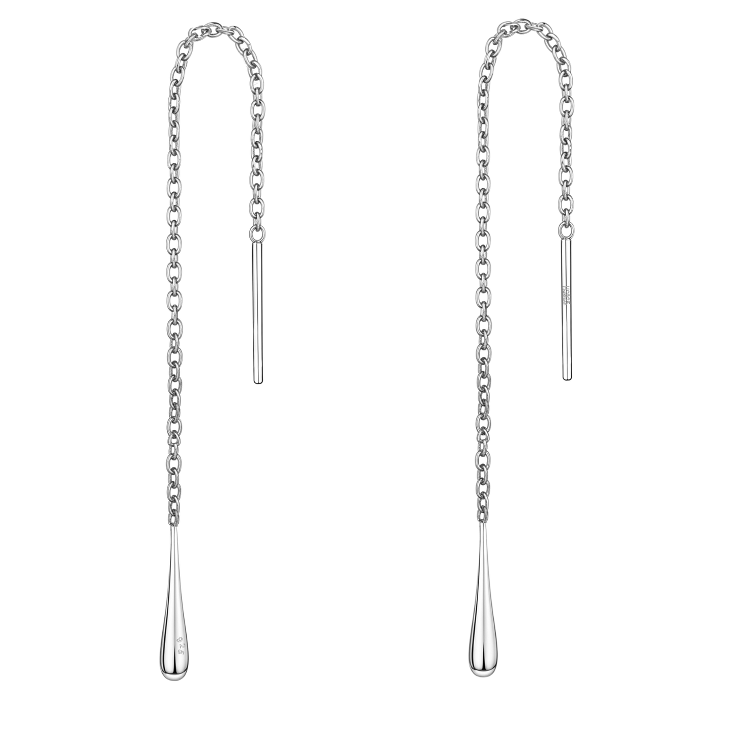 Long Chain Teardrop Threader Earrings in 92.5 Sterling Silver for Women