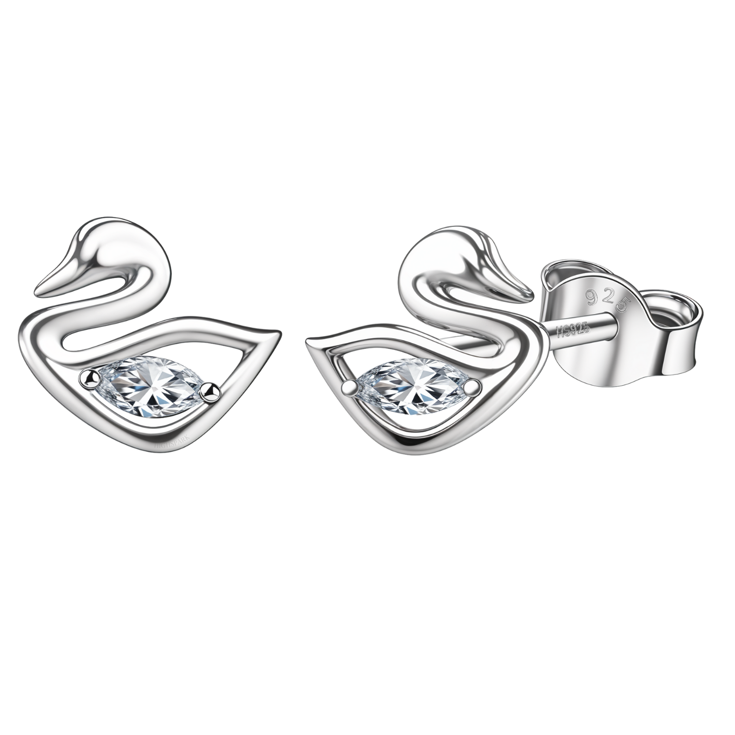 Serene Swan Solitaire Stud Earrings in 925 Sterling Silver For Women