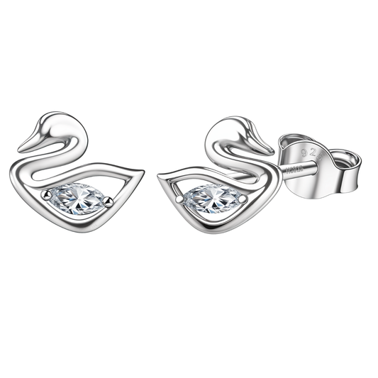 Serene Swan Solitaire Stud Earrings in 925 Sterling Silver For Women