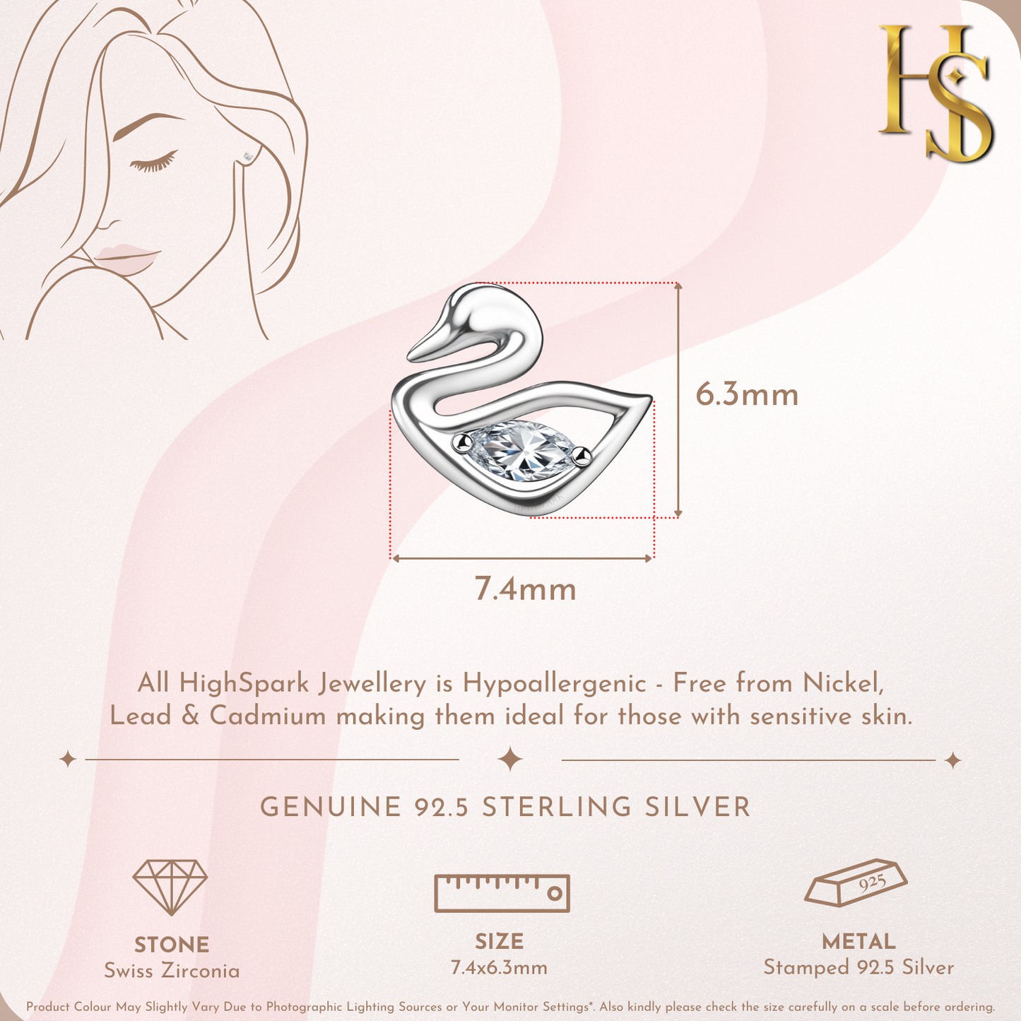 Serene Swan Solitaire Stud Earrings in 925 Sterling Silver For Women