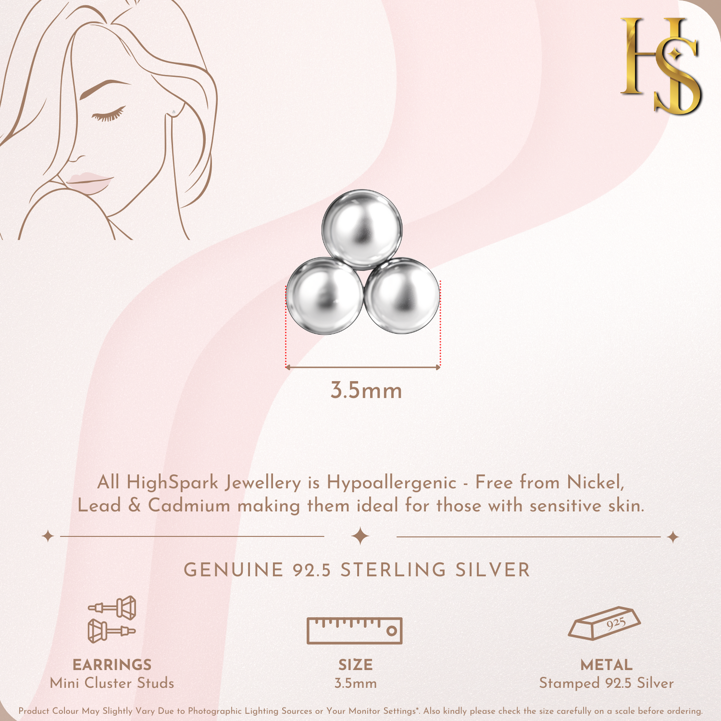 Trinity Cluster Stud Earrings in 925 Sterling Silver For Women