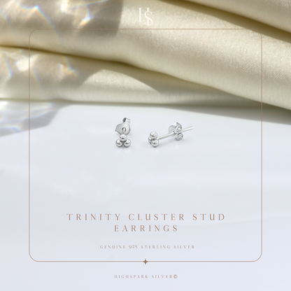 Trinity Cluster Stud Earrings in 925 Sterling Silver For Women