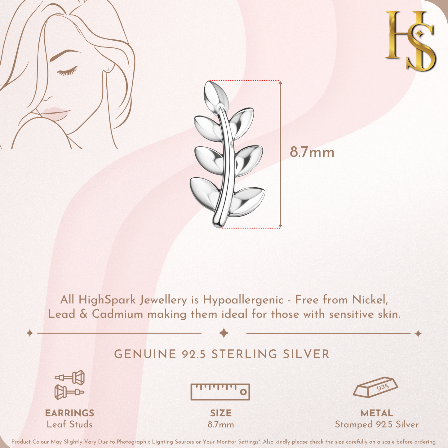 Whispering Leaf Stud Earrings in 925 Sterling Silver For Women