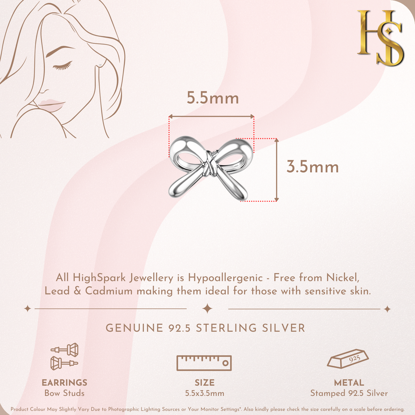Dainty Bow Stud Earrings in 925 Sterling Silver for Women