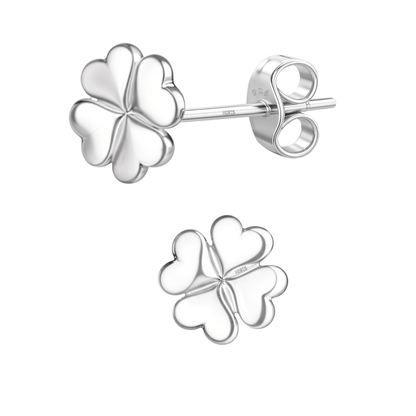 Four Leaf Luck Clover Stud Earrings in 925 Sterling Silver for Women