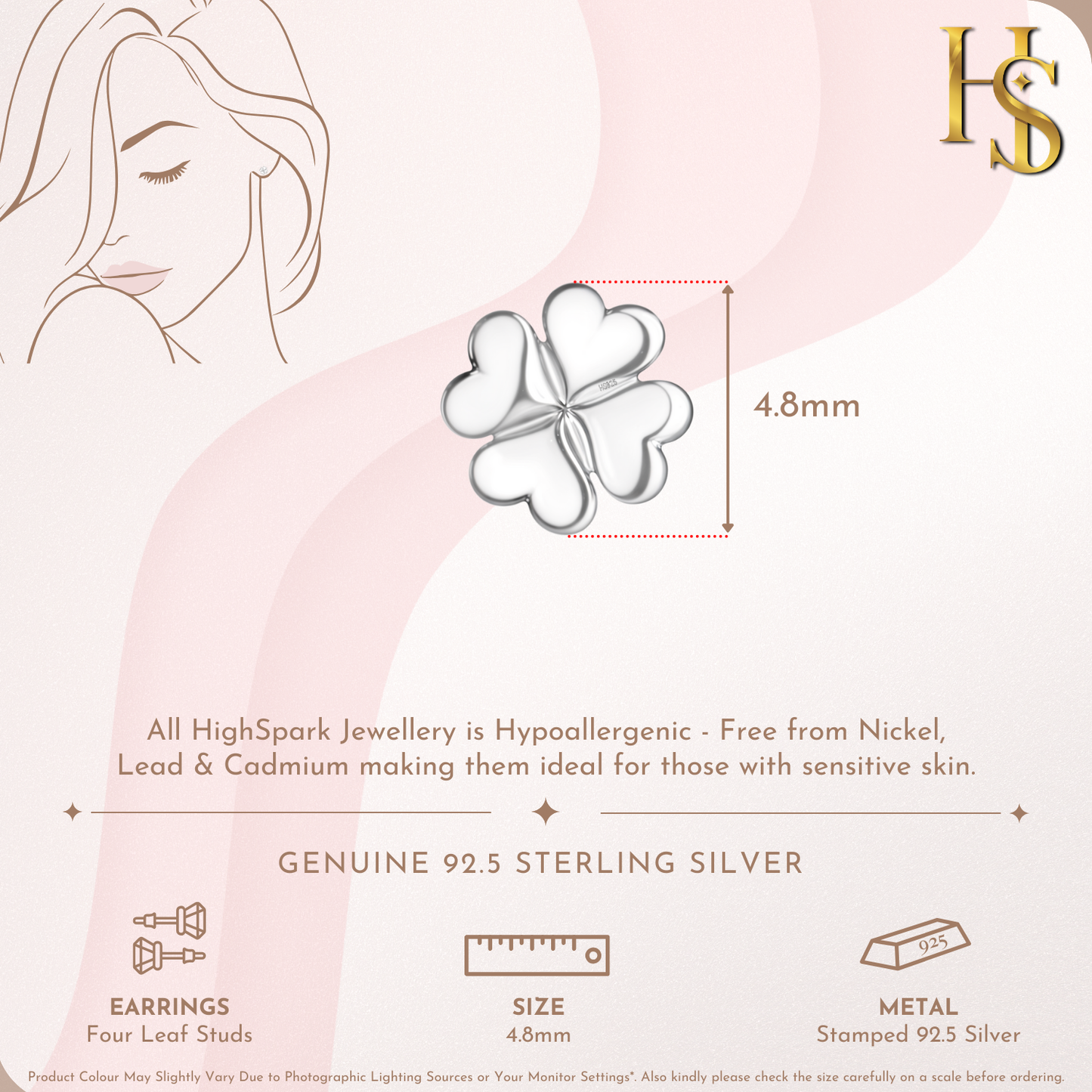 Four Leaf Luck Clover Stud Earrings in 925 Sterling Silver for Women