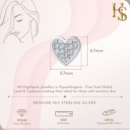Radiant Love Heart Solitaire Earrings in 925 Sterling Silver For Women