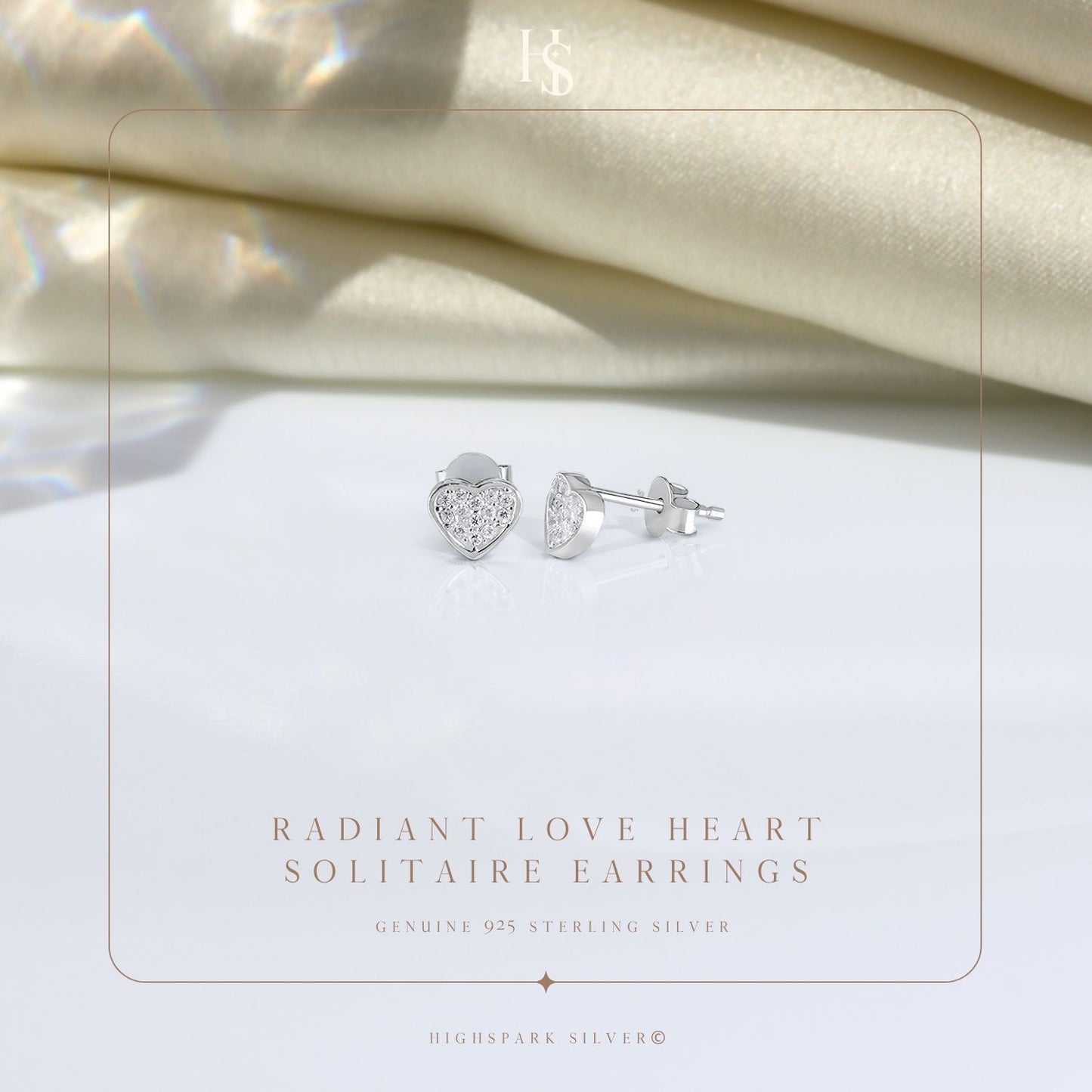 Radiant Love Heart Solitaire Earrings in 925 Sterling Silver For Women