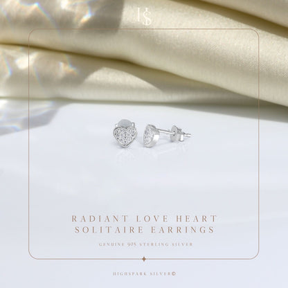 Radiant Love Heart Solitaire Earrings in 925 Sterling Silver For Women
