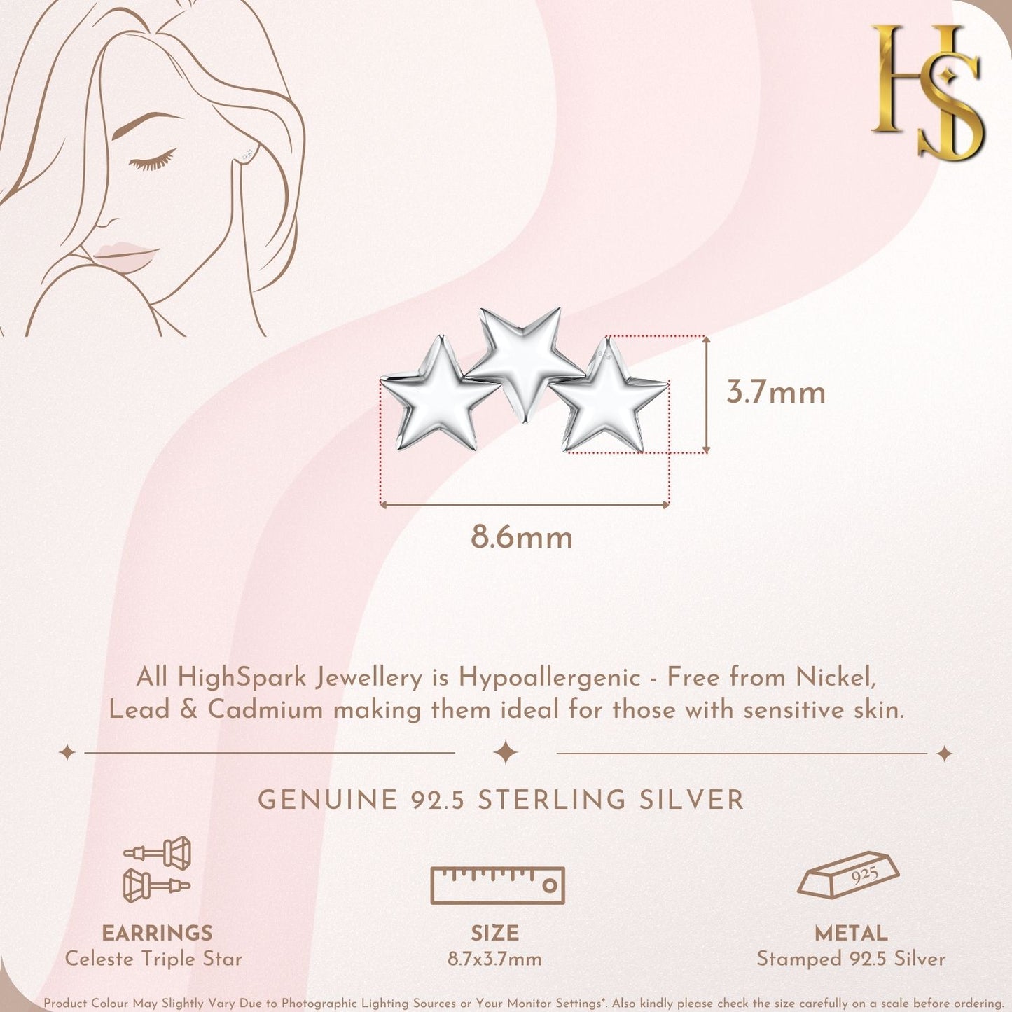 Celeste Triple Star Climber Earrings in 925 Sterling Silver For Women