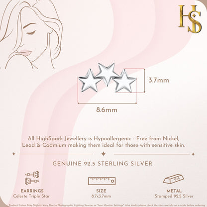 Celeste Triple Star Climber Earrings in 925 Sterling Silver For Women