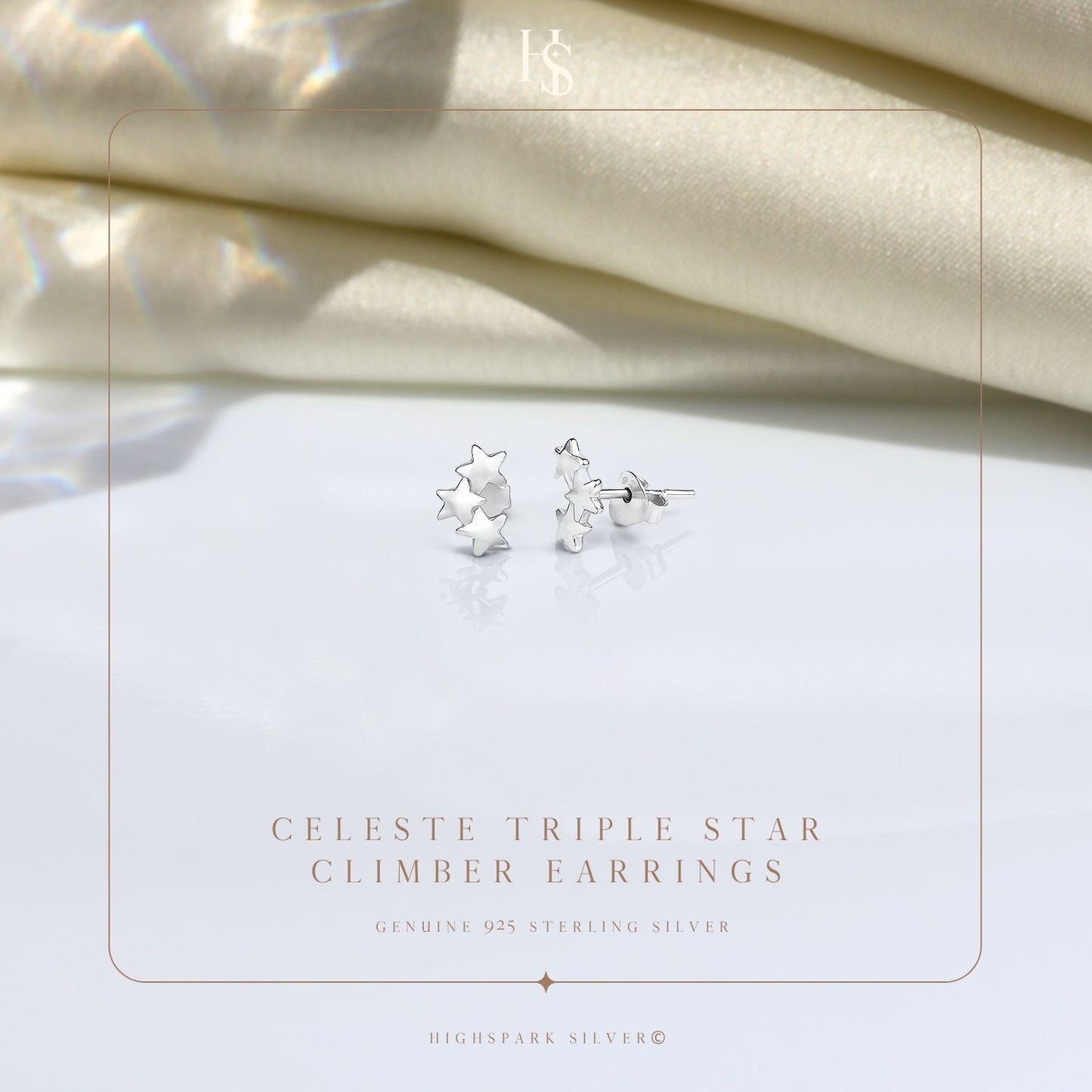 Celeste Triple Star Climber Earrings in 925 Sterling Silver For Women