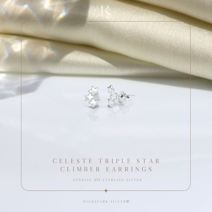 Celeste Triple Star Climber Earrings in 925 Sterling Silver For Women