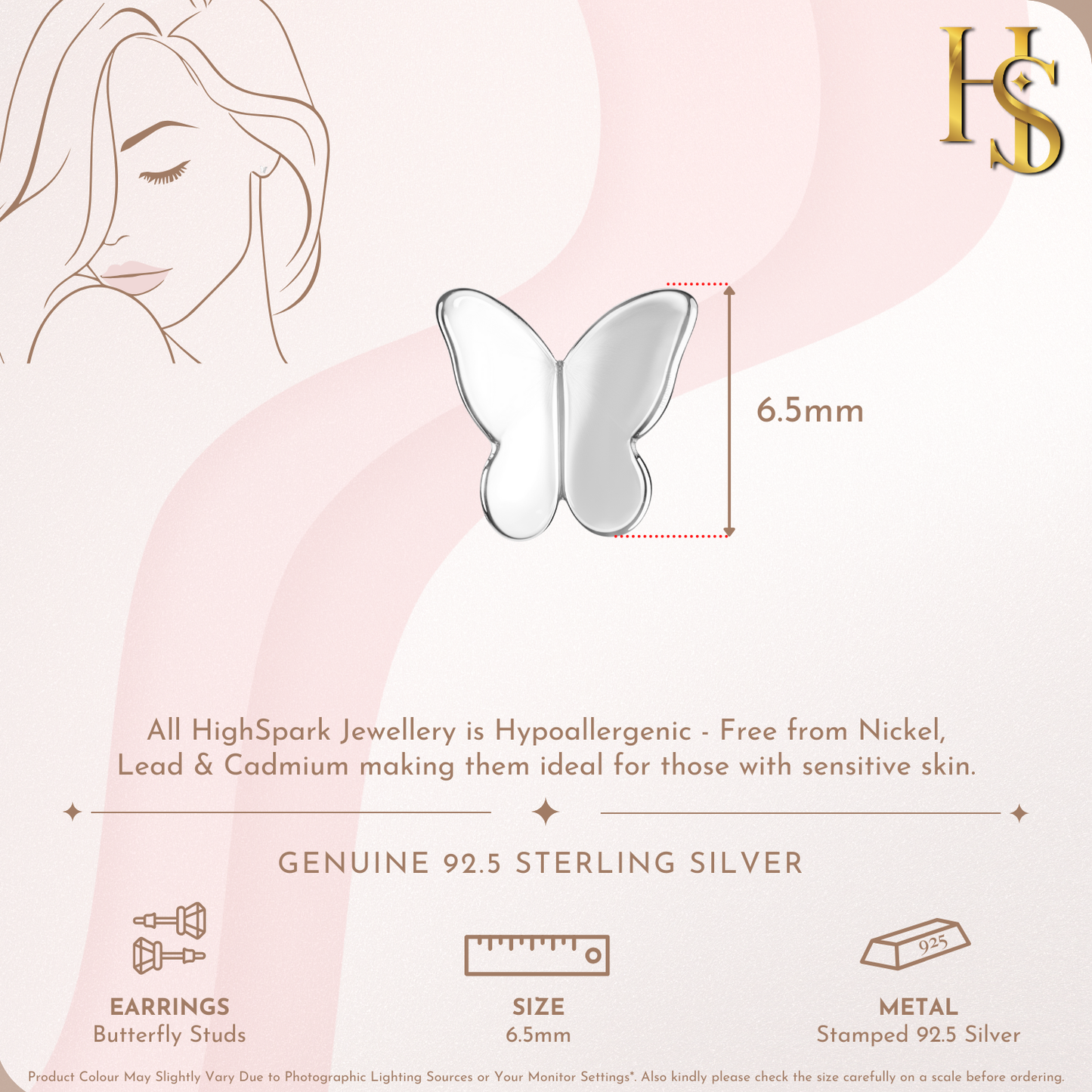 Fluttering Butterfly Stud Earrings in 925 Sterling Silver for Women