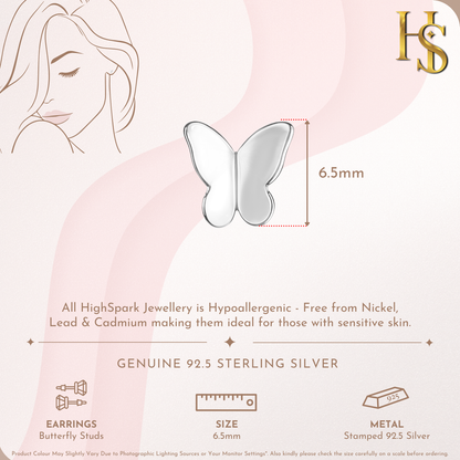 Fluttering Butterfly Stud Earrings in 925 Sterling Silver for Women