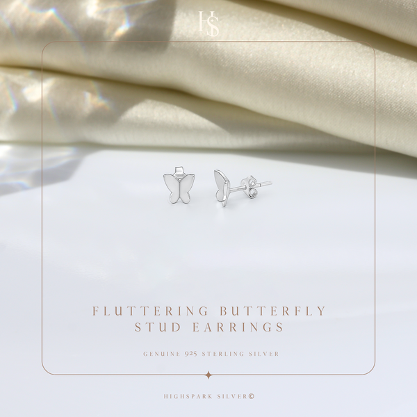 Fluttering Butterfly Stud Earrings in 925 Sterling Silver for Women