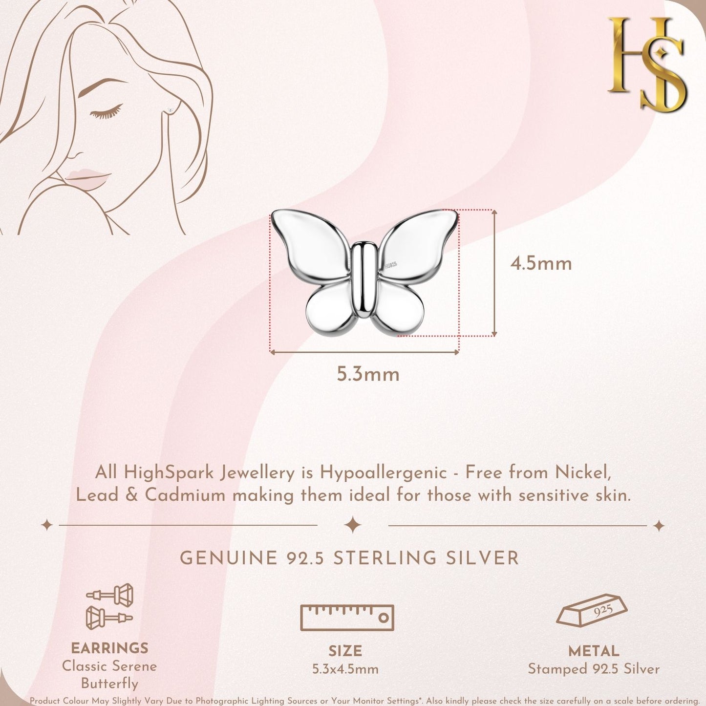 Classic Serene Butterfly Stud Earring in 925 Sterling Silver For Women