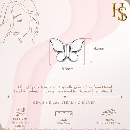 Classic Serene Butterfly Stud Earring in 925 Sterling Silver For Women