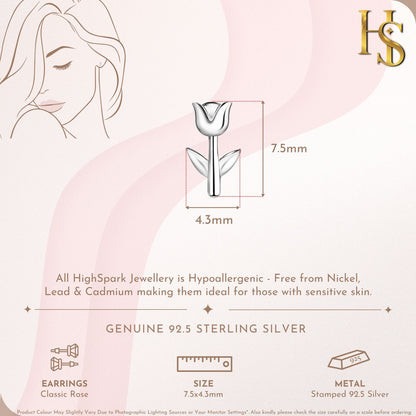 Classic Rose Stud Earring in 925 Sterling Silver For Women