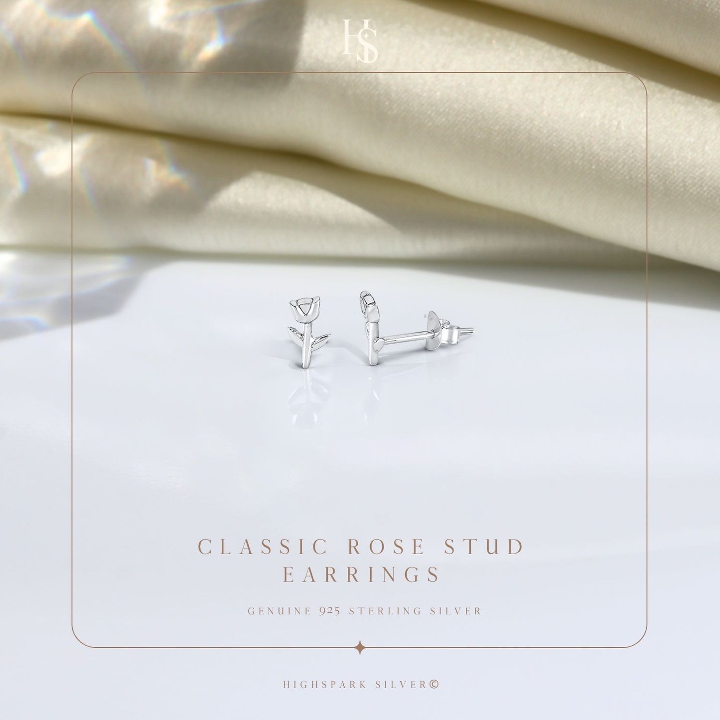 Classic Rose Stud Earring in 925 Sterling Silver For Women