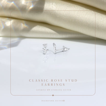 Classic Rose Stud Earring in 925 Sterling Silver For Women