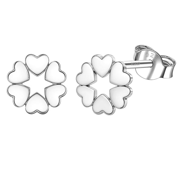 Heart Flower Stud Earring in 925 Sterling Silver For Women