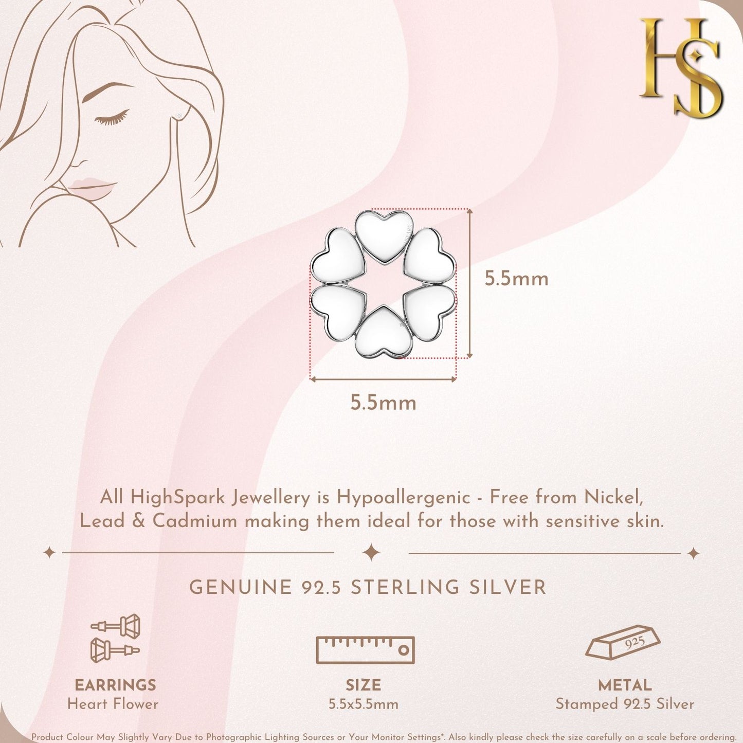Heart Flower Stud Earring in 925 Sterling Silver For Women