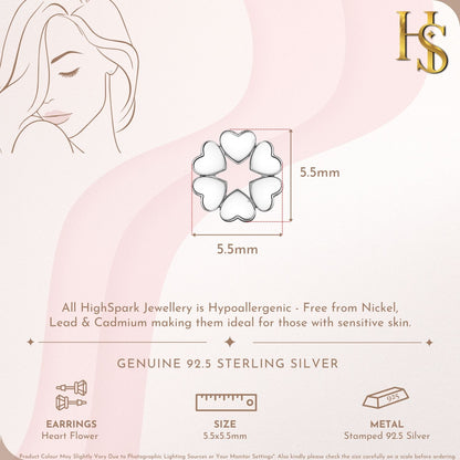 Heart Flower Stud Earring in 925 Sterling Silver For Women